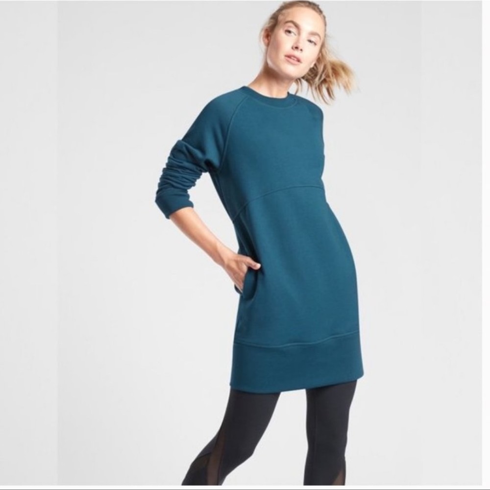Athleta Bounce Back Sweatshirt Dress Teal Size XS